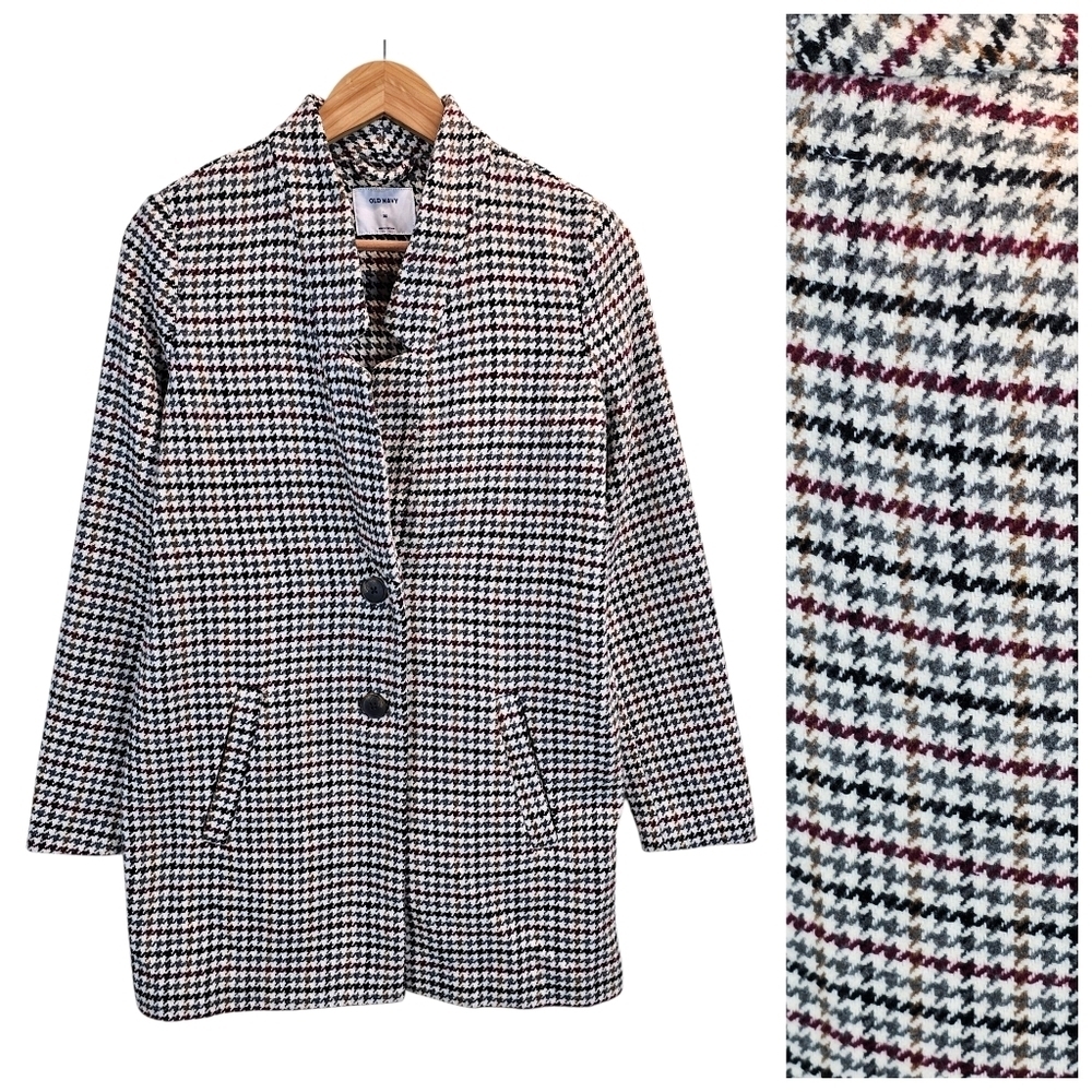 Old Navy Houndstooth Blazer XS Preppy Academia Fall Jacket Quiet Luxury Neutral